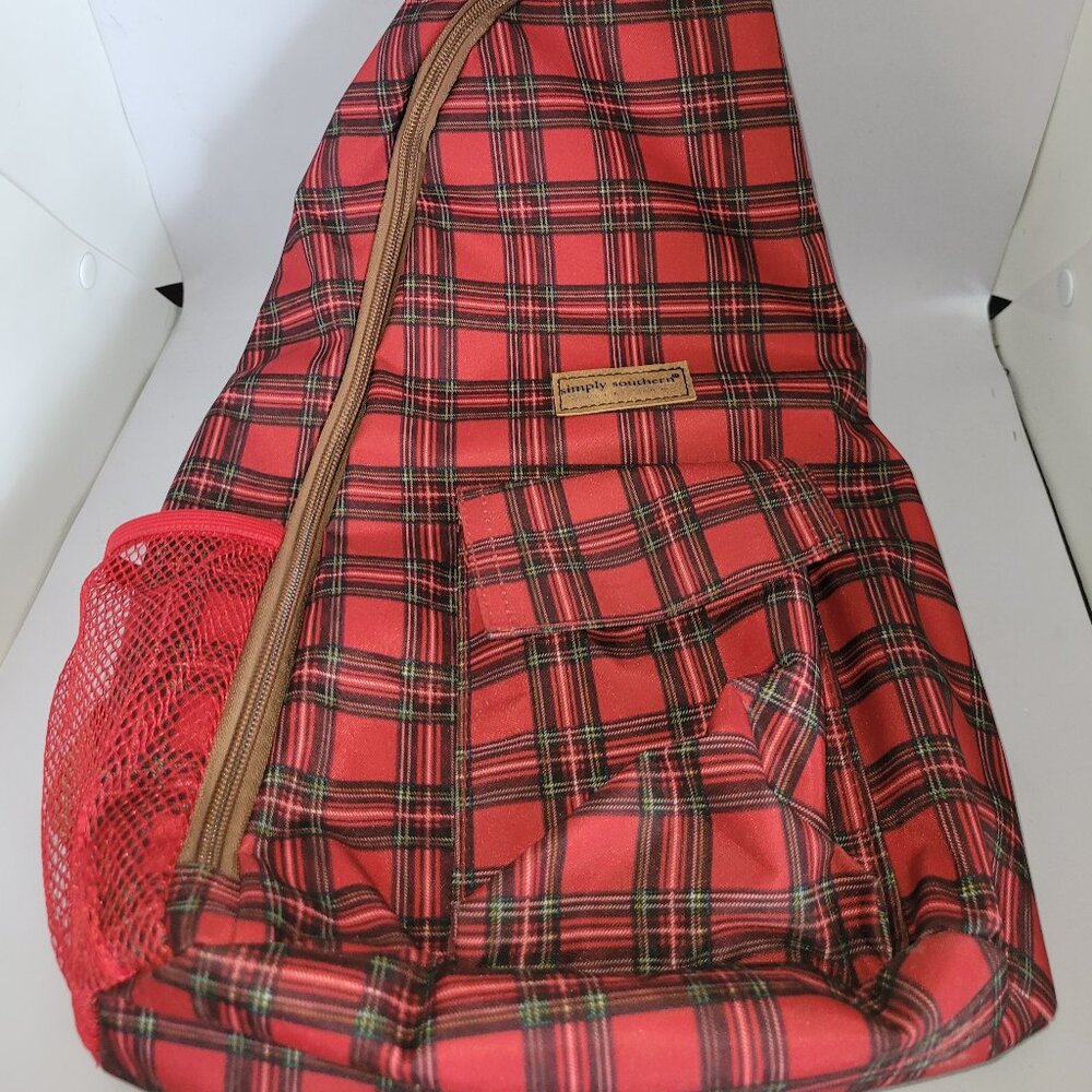 Simply Southern Sling Bag Backpack Purse Red Plaid